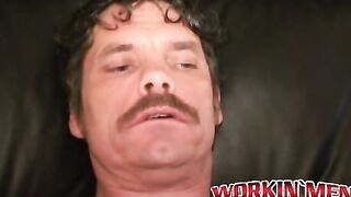 Deviant mature man plays with his big cock and shoots jizz