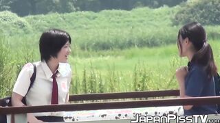 Japanese schoolgirls peeing really hard at lunch break