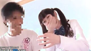 Japanese college teen in uniform satisfies her fan