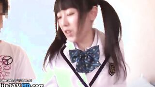 Japanese college teen in uniform satisfies her fan