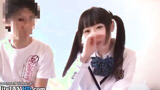 Japanese college teen in uniform satisfies her fan