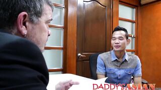 Job interview with a cute Asian twink who loves bareback sex