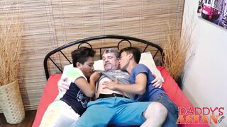 Hung Daddy Mike gets busy with Asian homos Russel and Andrew