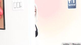 Blonde spies on her trainer masturbating