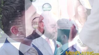 Bearded businessman Bruno Max pounding Manuel Reyes after BJ