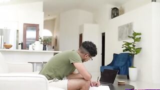 Diego Perez is doing his homework when his stepsister Layla Jenner walks in the room