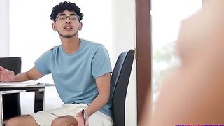 Diego Perez is doing his homework when his stepsister Layla Jenner walks in the room