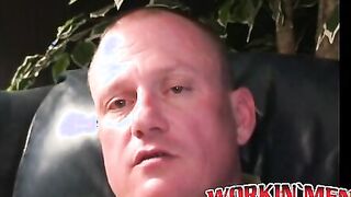 Chubby homosexual dude strokes his tiny cock and cums alone