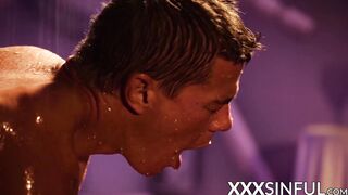 Exotic and sensual sexual experience under a strong rain