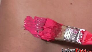 Dykes strip naked and paint each other before using sex toys