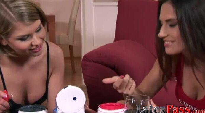 Dykes strip naked and paint each other before using sex toys