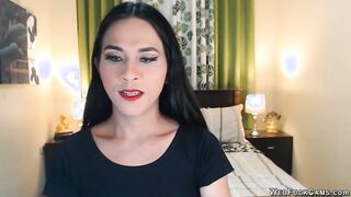 Small tits Asian trans jerks off on webcam