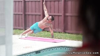 Horny teen fucks with stepuncle by the pool