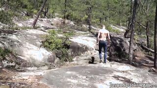 Jock jerks off solo while bathing in the soft warm sunlight