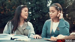 Asian teen and Latina enjoys fingering