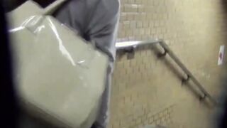 Pissing Japanese babe enjoying her time in public toilette