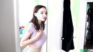 Hot nanny deliberately masturbating on the sofa