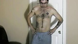 Hairy straight Brad jerks off his dick and explodes on cam