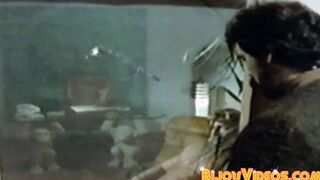 Man with muscles cum while being watched in vintage clip