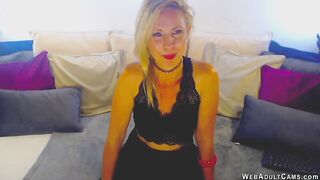 British blonde MILF fucks vibrator on wecam
