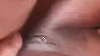 Ebony babe sprayed with cum after BJ and hard dick pounding