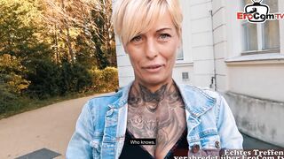 German slender tattoo Artist picked up at blind date casting