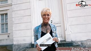 German slender tattoo Artist picked up at blind date casting