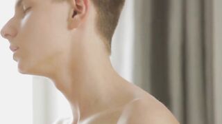 Cute blonde twink blows dick and bareback bangs slim gay