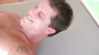 Horny mature guy tied up and tickled hard by two friends
