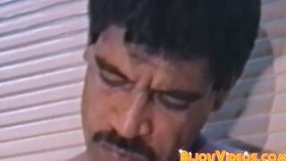 Handsome classic gay wanking off hairy cock and spraying cum