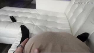 Huge hooters blonde milf plays with huge cock. Cum on