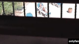 Camera stumbles while fucking her blond chick into the sunbed