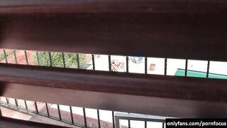 Camera stumbles while fucking her blond chick into the sunbed