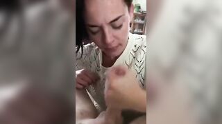 Dark Haired blowing tiny dick and swallows