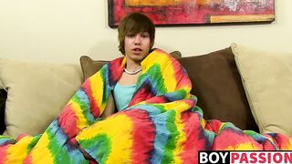 Emo twink jacking off his uncut cock and ass dildoing