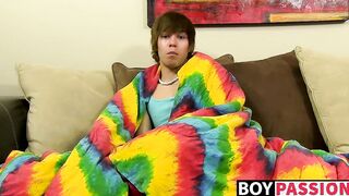Emo twink jacking off his uncut cock and ass dildoing