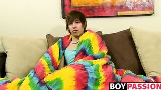 Emo twink jacking off his uncut cock and ass dildoing