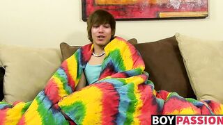 Emo twink jacking off his uncut cock and ass dildoing