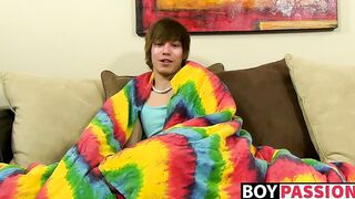 Emo twink jacking off his uncut cock and ass dildoing