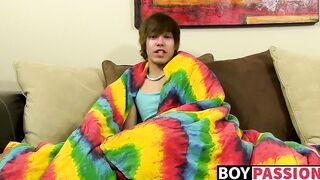 Emo twink jacking off his uncut cock and ass dildoing