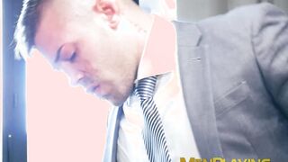 Man in suit Javi Gray doggystyle analfucked by Ricky Blue