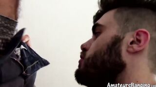 Bearded amateur deepthroats his dominant lovers hairy dick
