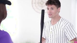 Jay Romero is working on his swing when his stepsister, Rissa May, walks into on him. She suggests that she