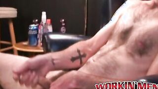 Nasty looking old guy takes his big dick and jerks off