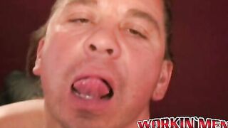 Muscular older guy shows off cock before rubbing it
