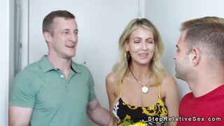 Stepson and his pal gang bang his busty stepmom