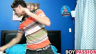 Naughty twink jerks off his hard dick and dildoing his ass