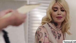 Lovely Trans babe fucks foam seller ass
