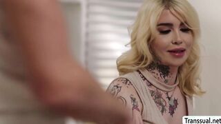 Lovely Trans babe fucks foam seller ass