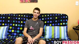 Cute brunette Max Morgan interview then jerking session